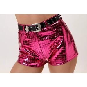 NWT NASTY GAL Faux Leather Metallic Croc Shorts Pink 10